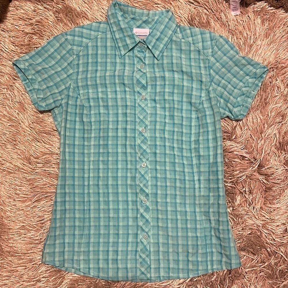 𝅺COLUMBIA‎ Blue Short Sleeve Button Down Shirt Small